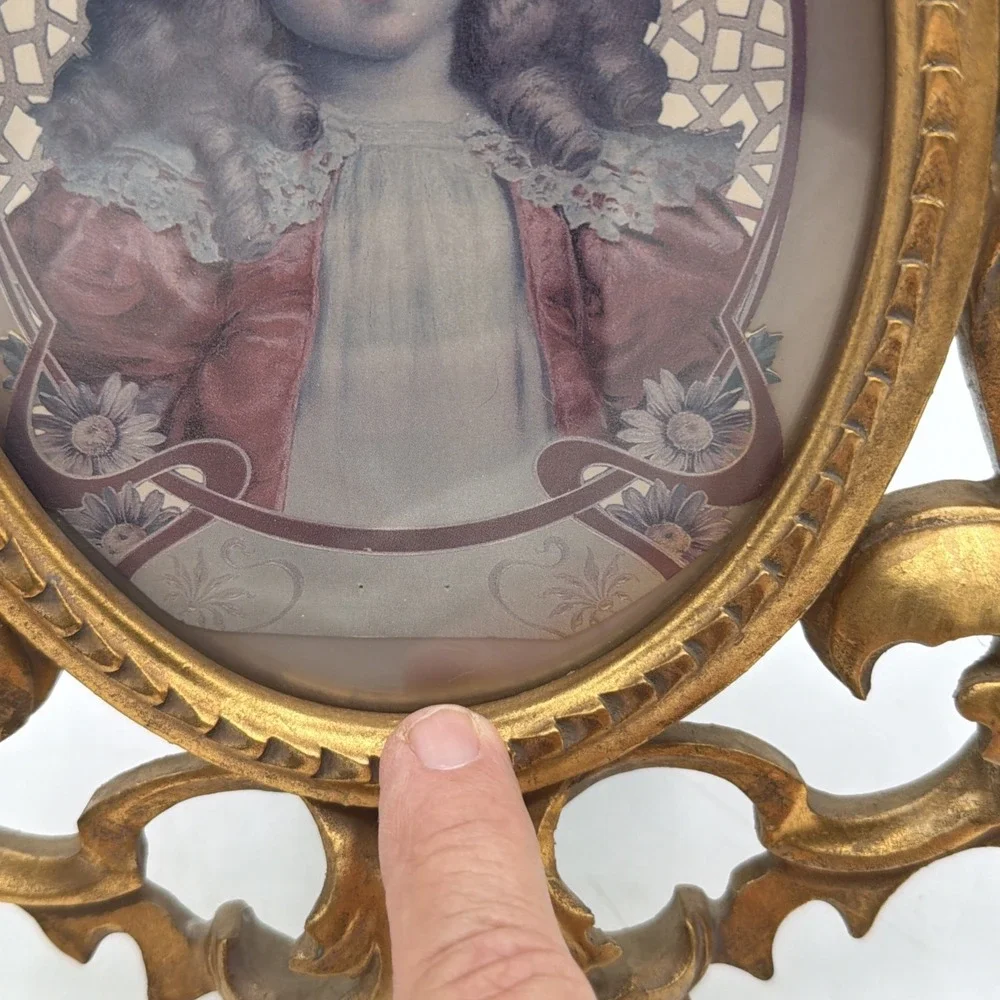 Vintage Victorian Wood W/ Ornate Gold Oval Frame 12